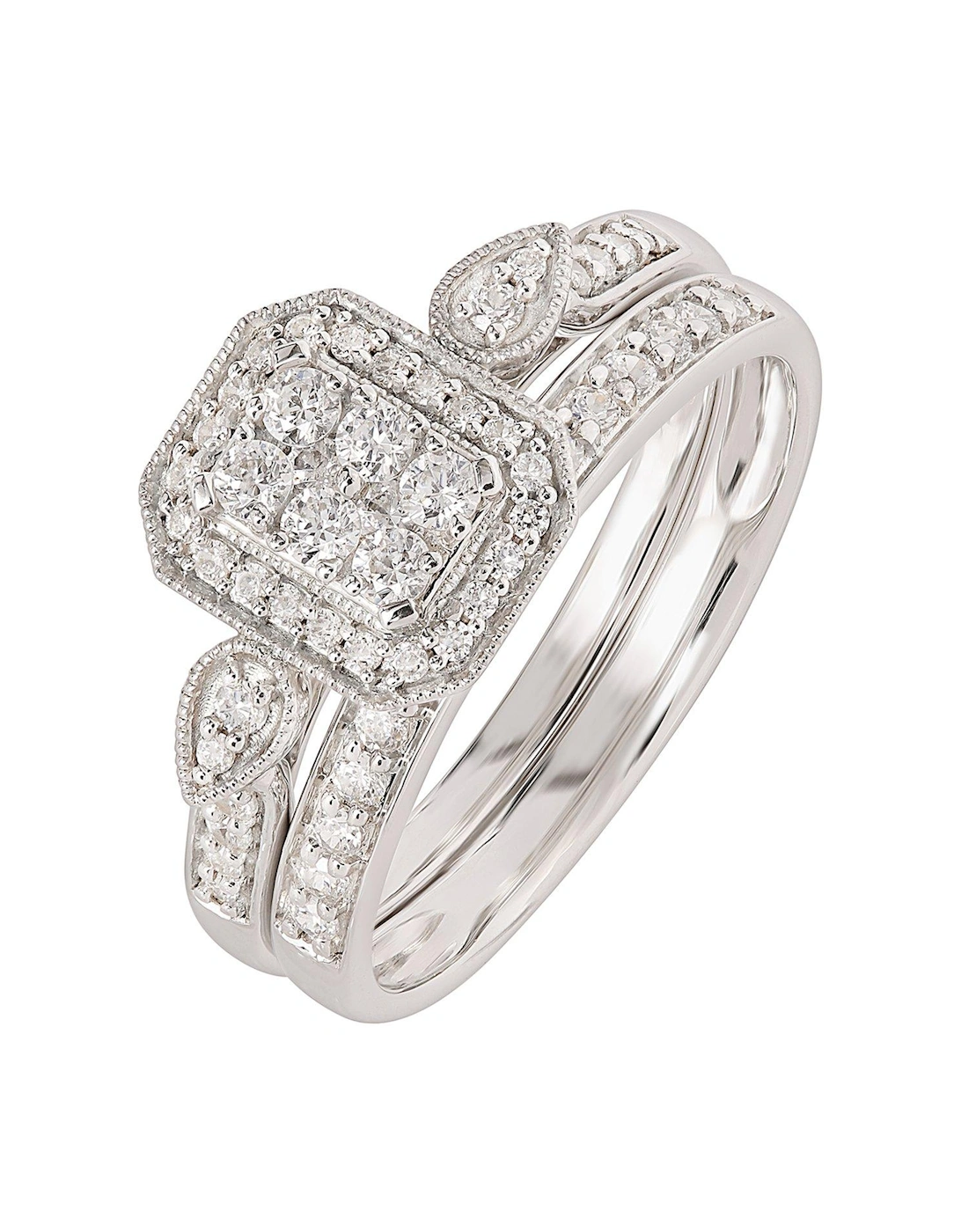 9ct White Gold 0.50ct Natural Diamond Bridal Ring Set, 2 of 1