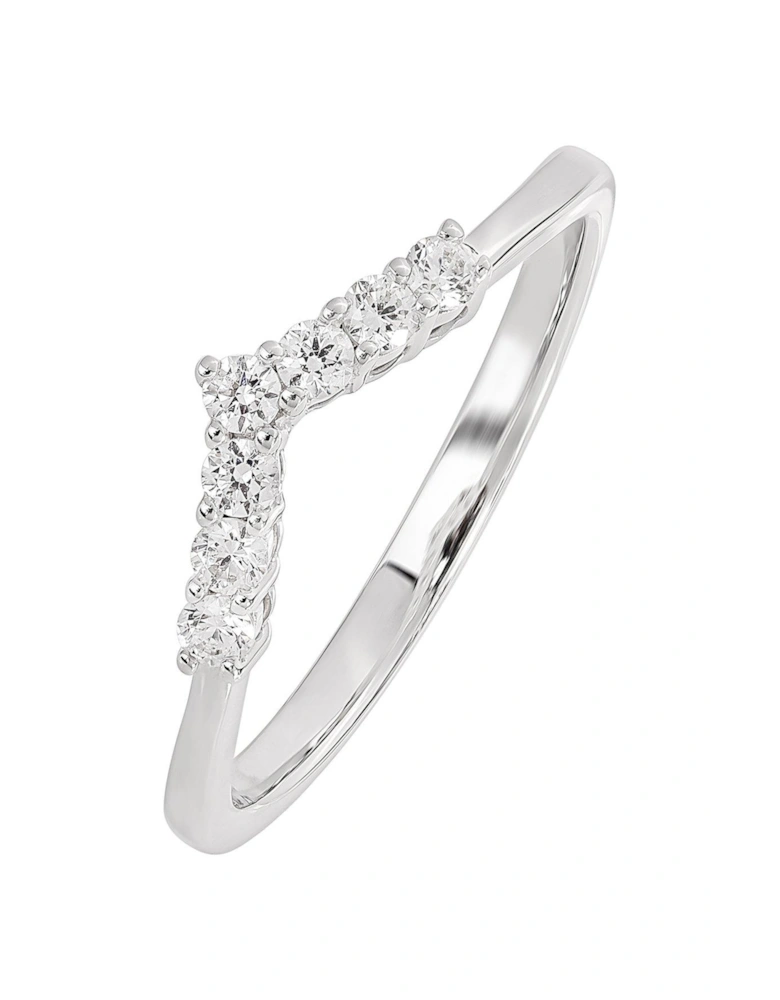9ct White Gold 0.15ct Natural Diamond Wishbone Ring