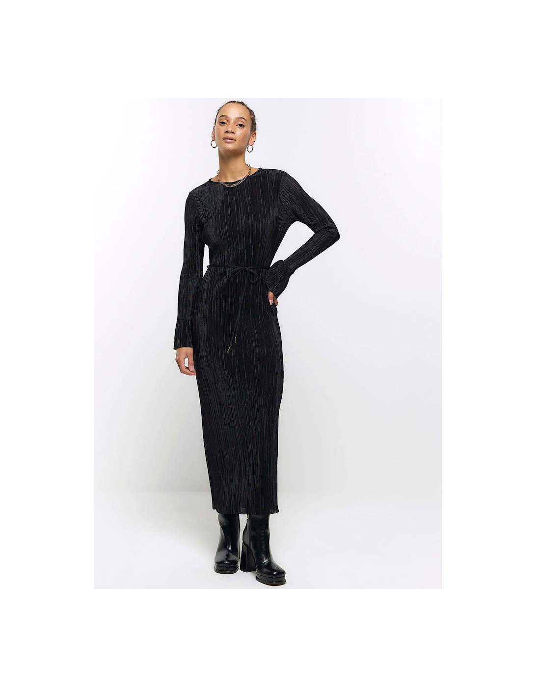 Plisse Midi Dress - Black, 6 of 5