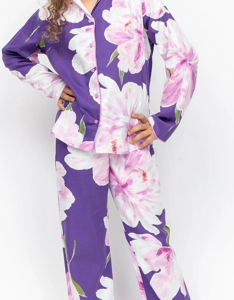 Girls Valentina Floral Long Sleeve Pyjamas - Purple