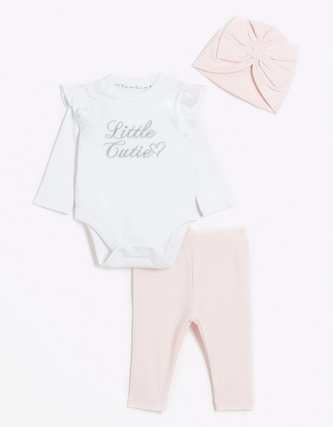 Baby Girls 'Little Cutie' Turban 3 Piece Set - Pink, 5 of 4