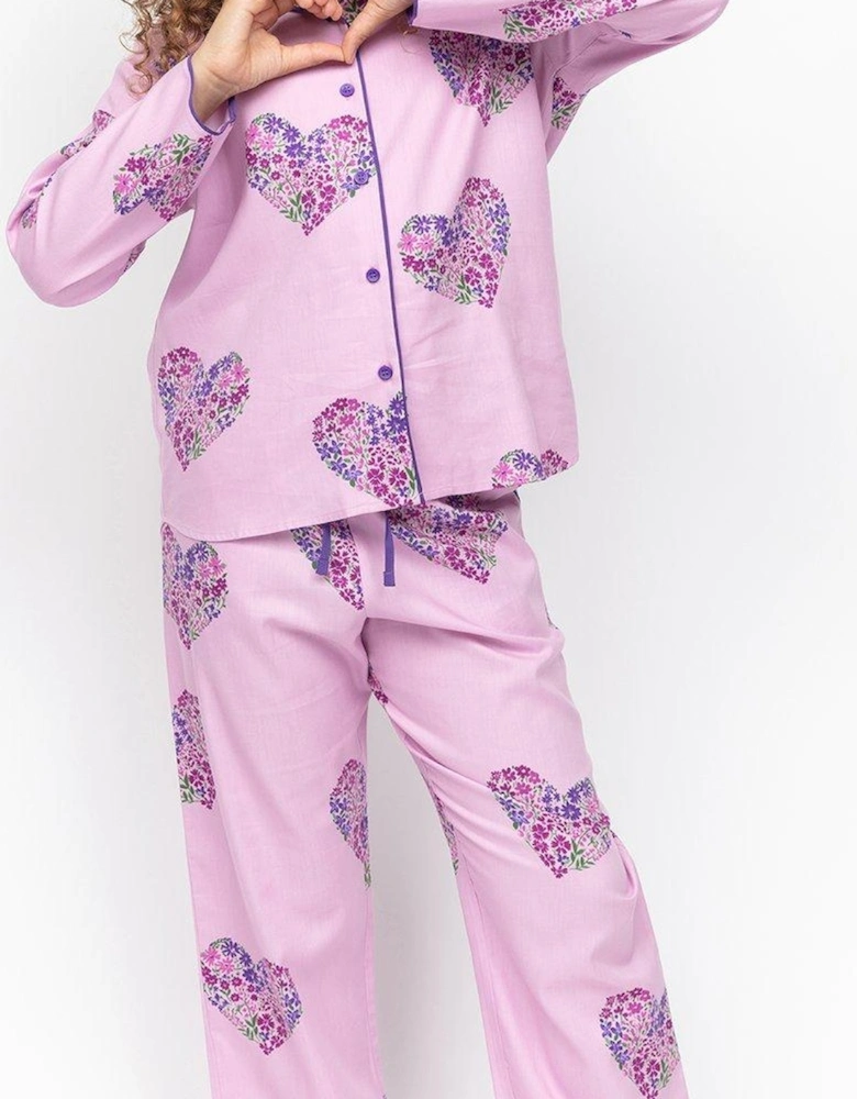 Girls Valentina Heart Print Long Sleeve Pyjamas - Pink