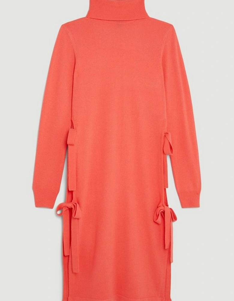 Cashmere Wool Funnel Neck Bow Detail Knit Tunic