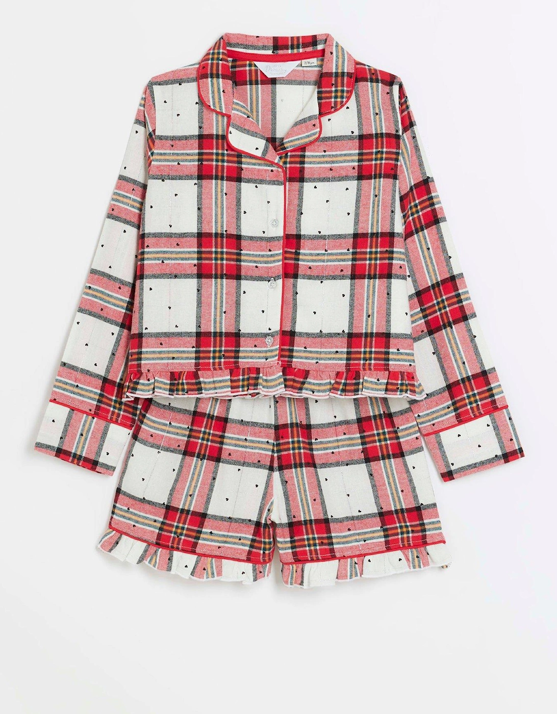 Girls Christmas Check Heart Pyjama Set - Red