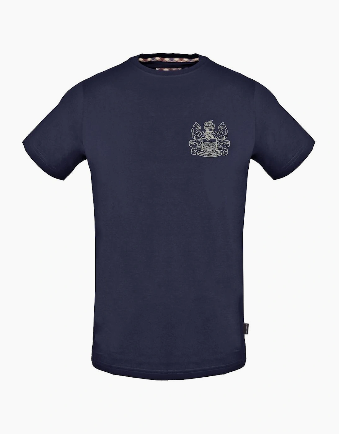 Aquascutum Men's Navy Stitched Aldis Logo Blue T-Shirt - Size: 36