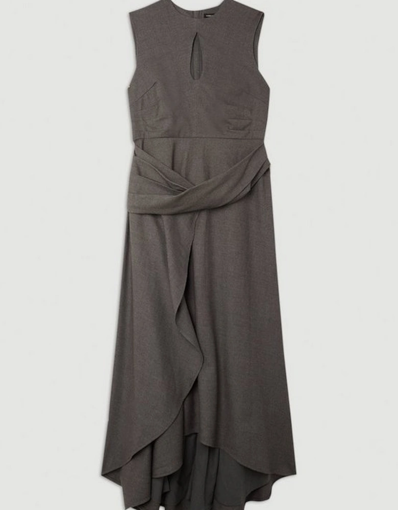 Grey Marl Woven Wool Mix Keyhole Midi Dress