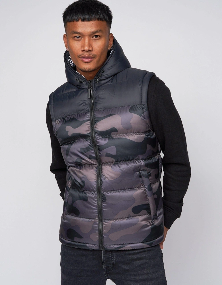 Mens Stanfield Camo Hooded Gilet