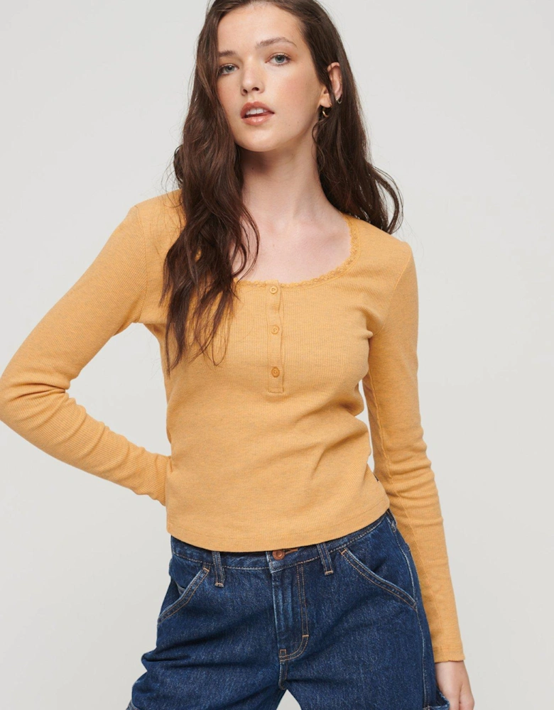 Vintage Button Down Long Sleeve Top - Yellow