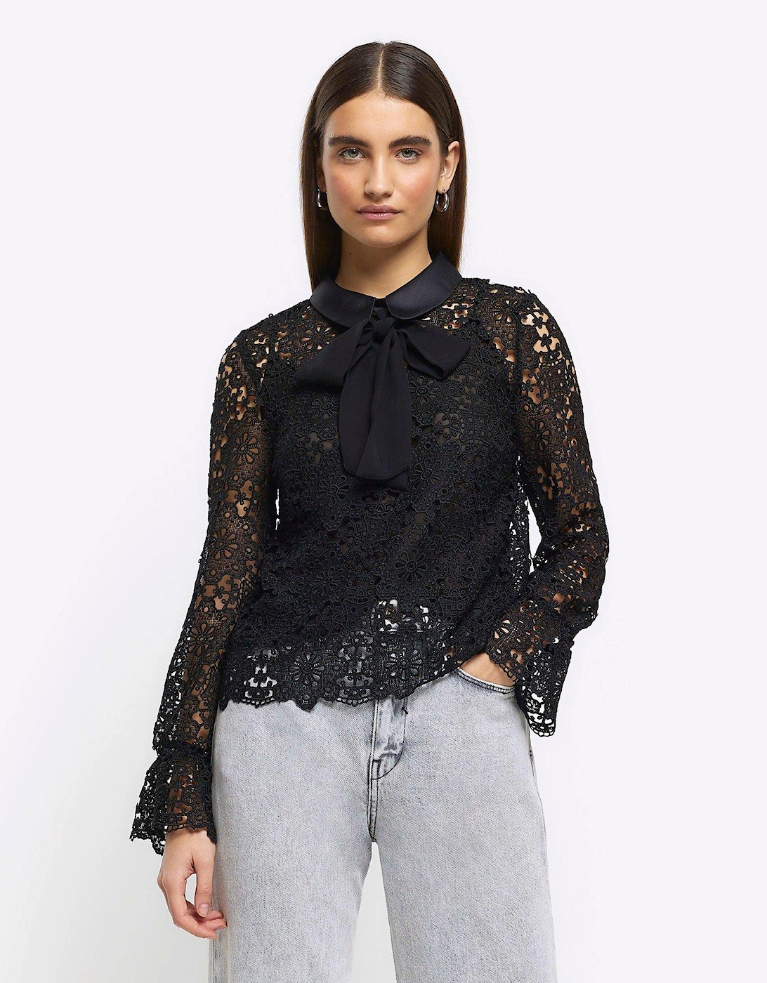 Lace Bow Detail Shirt - Black, 6 of 5