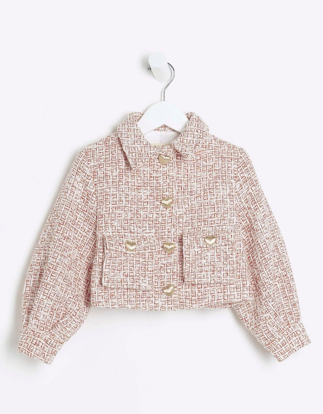 Mini Girl Boucle Crop Jacket - Red, 5 of 4