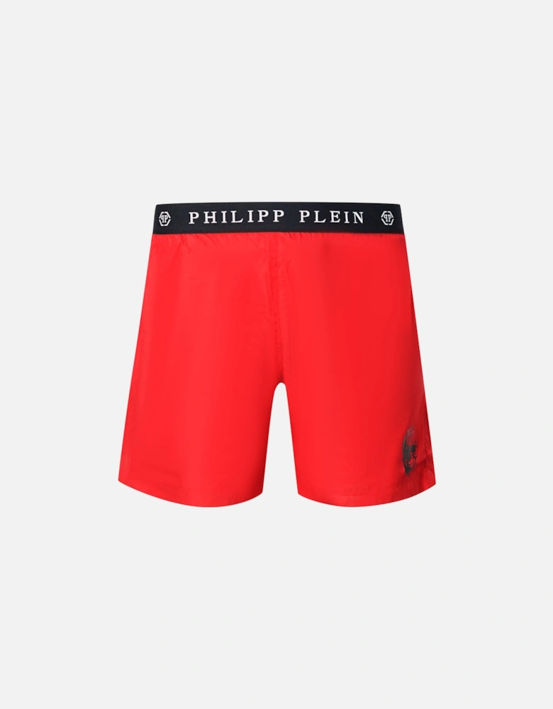 Branded Waistband Red Swim Shorts