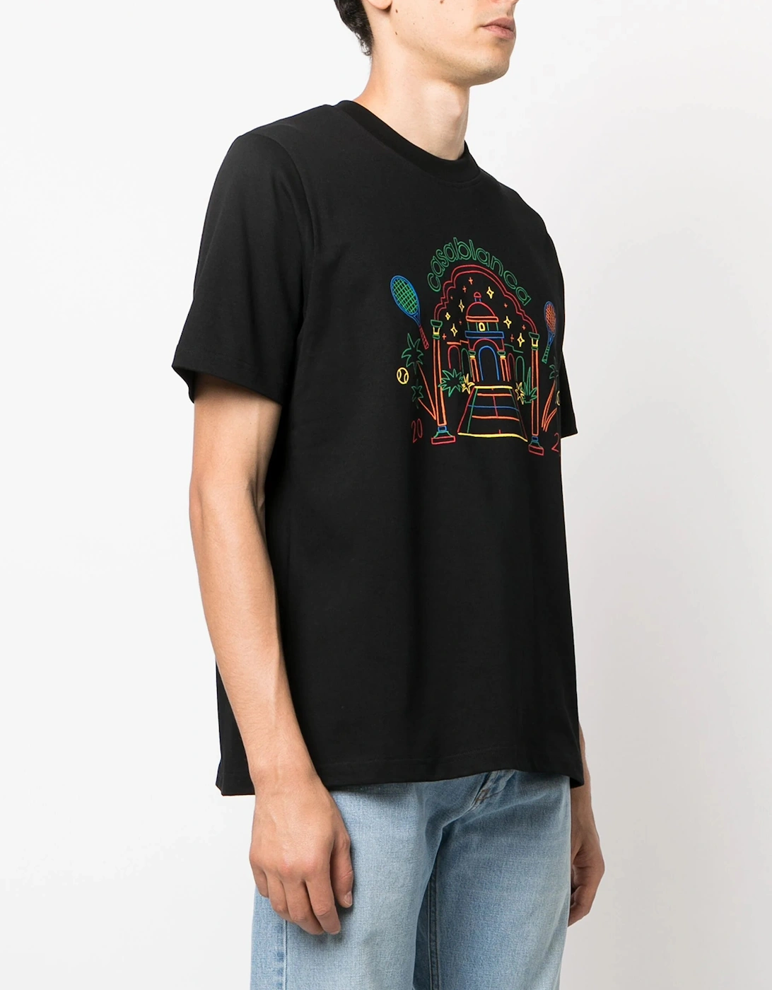 Rainbow Crayon Temple Printed T-Shirt in Black