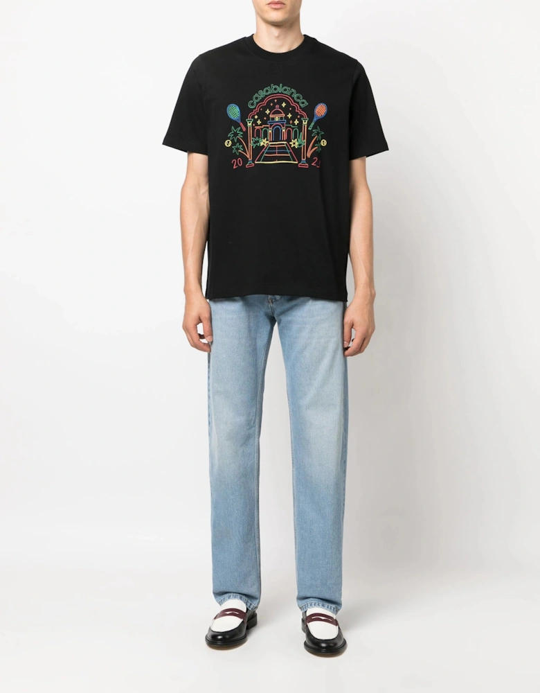 Rainbow Crayon Temple Printed T-Shirt in Black