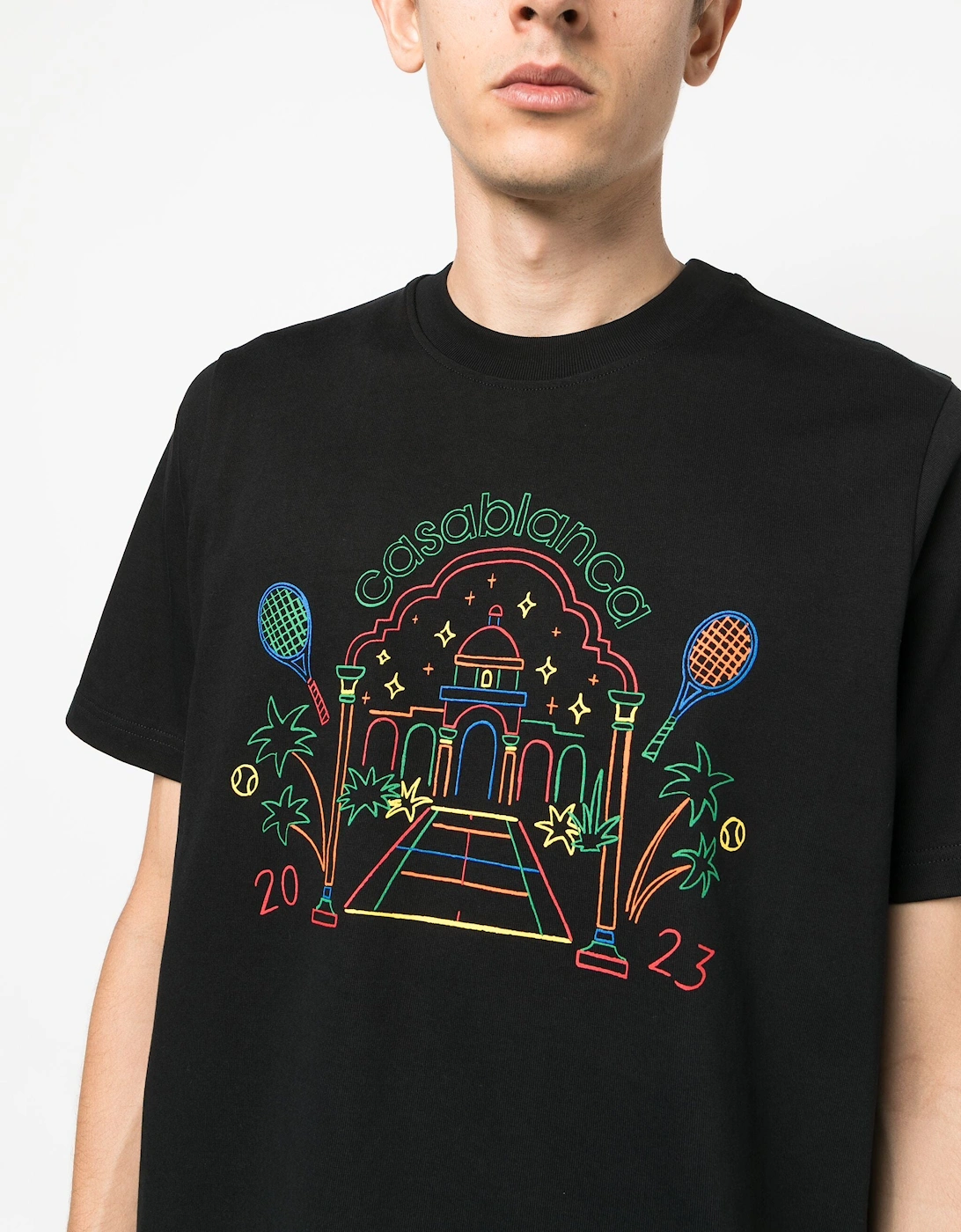 Rainbow Crayon Temple Printed T-Shirt in Black