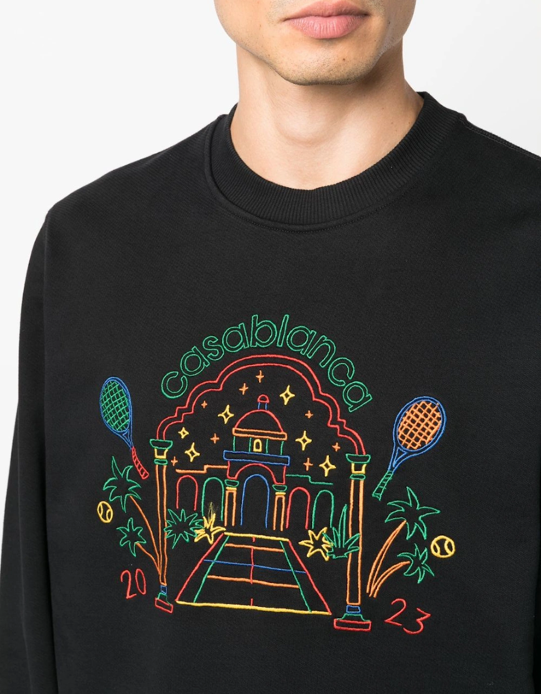 Rainbow Crayon Temple Embroidered Sweatshirt in Black