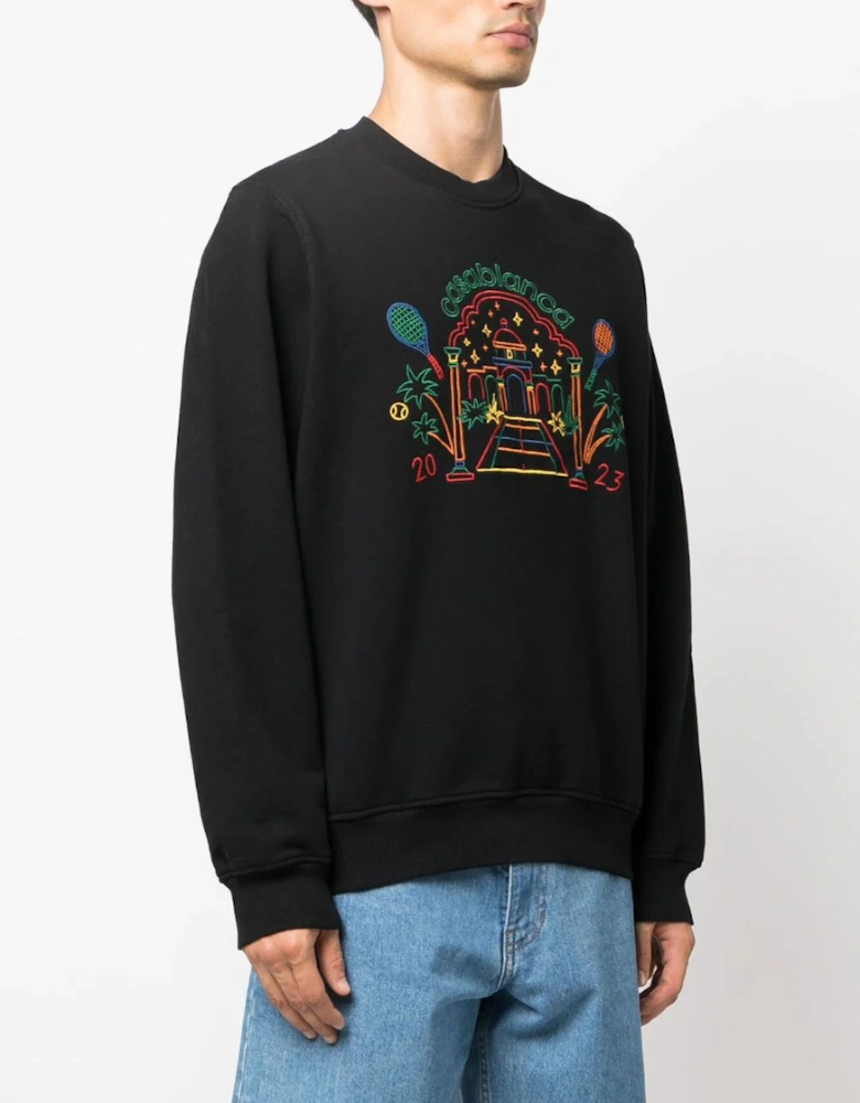 Rainbow Crayon Temple Embroidered Sweatshirt in Black