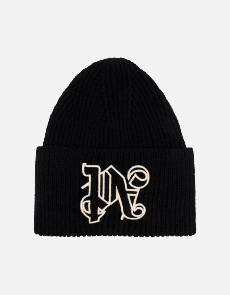 Embroidered Monogram Beanie in Black