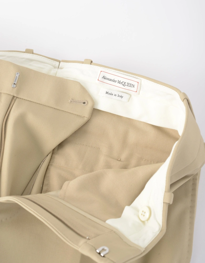 Cigarette Fit Twill Trousers Beige