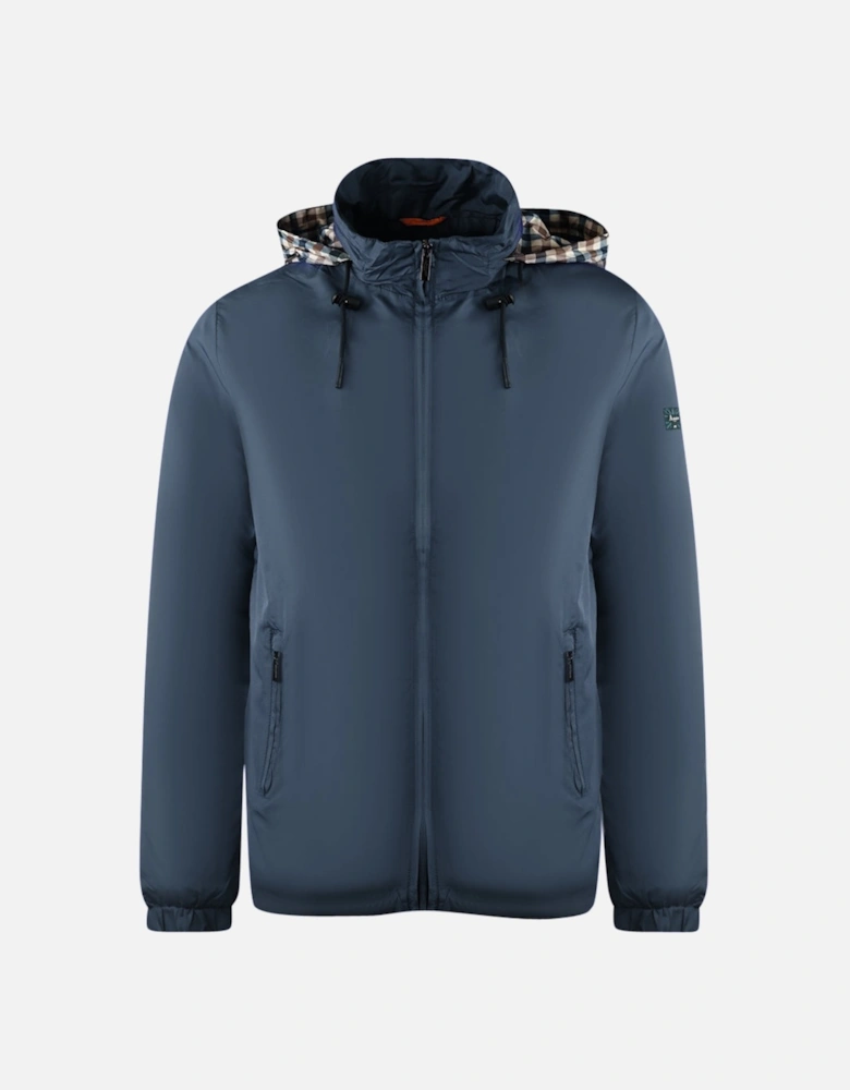 Plain Navy Blue Hide Hood Lightweight  Jacket