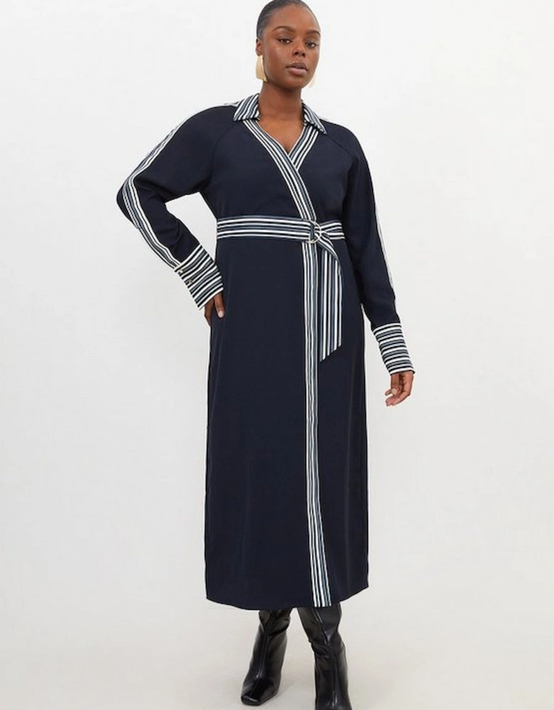 Plus Size Contrast Twill Woven Belted Midaxi Dress