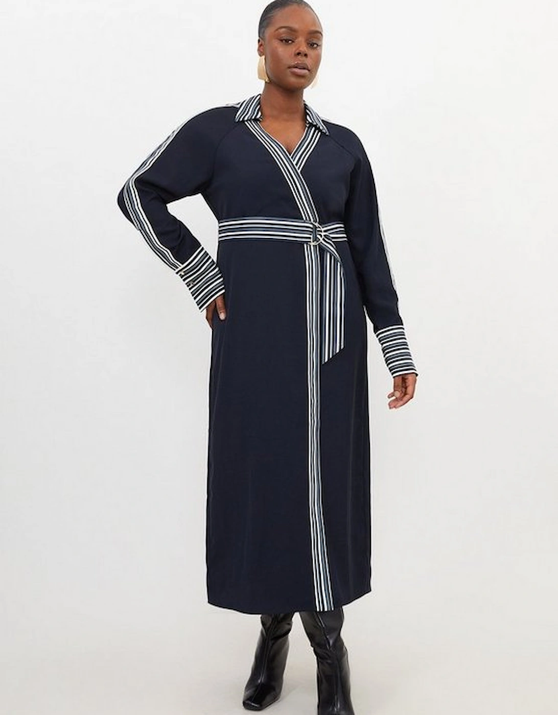 Plus Size Contrast Twill Woven Belted Midaxi Dress, 2 of 1