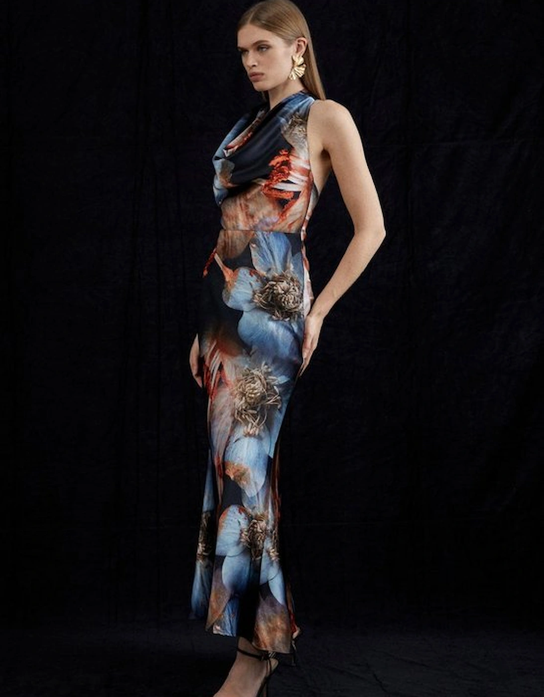Tall Photographic Floral Woven Satin Maxi Dress