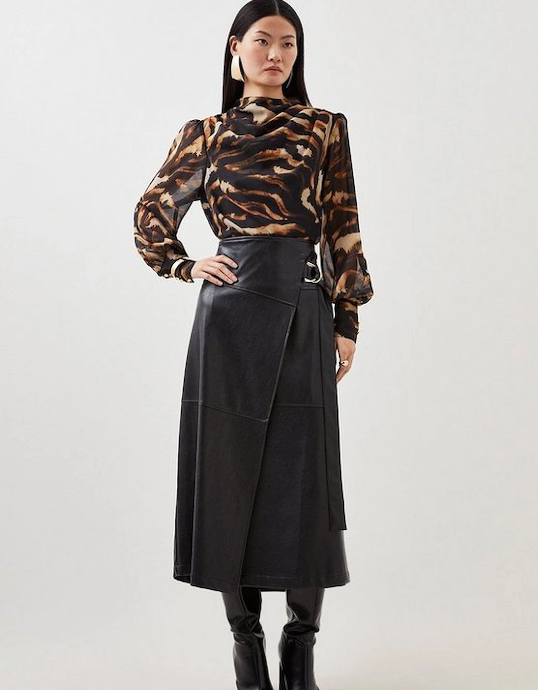 Wild Tiger Print Pleated Georgette Woven Blouse