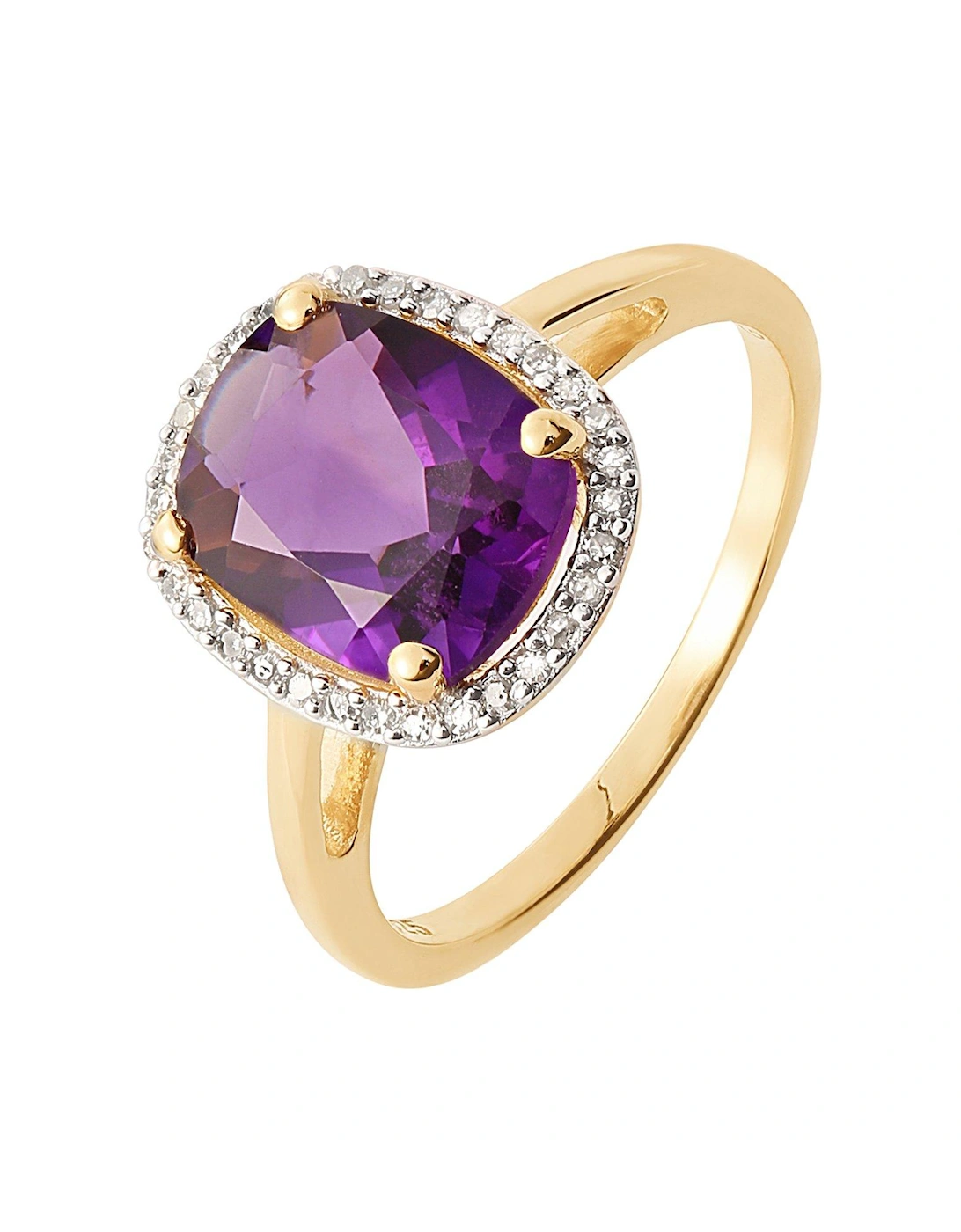 Gold Plated Sterling Silver 9x7 Cushion Cut Amethyst and Natural Diamond Ring, 2 of 1