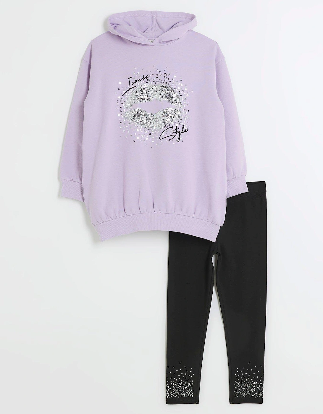 Girls Embellished Lip Hoodie Set - Purple, 3 of 2