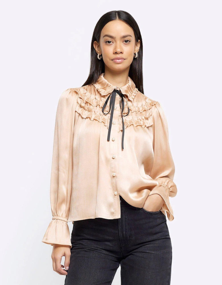 Frill Tie Detail Blouse - Medium Pink