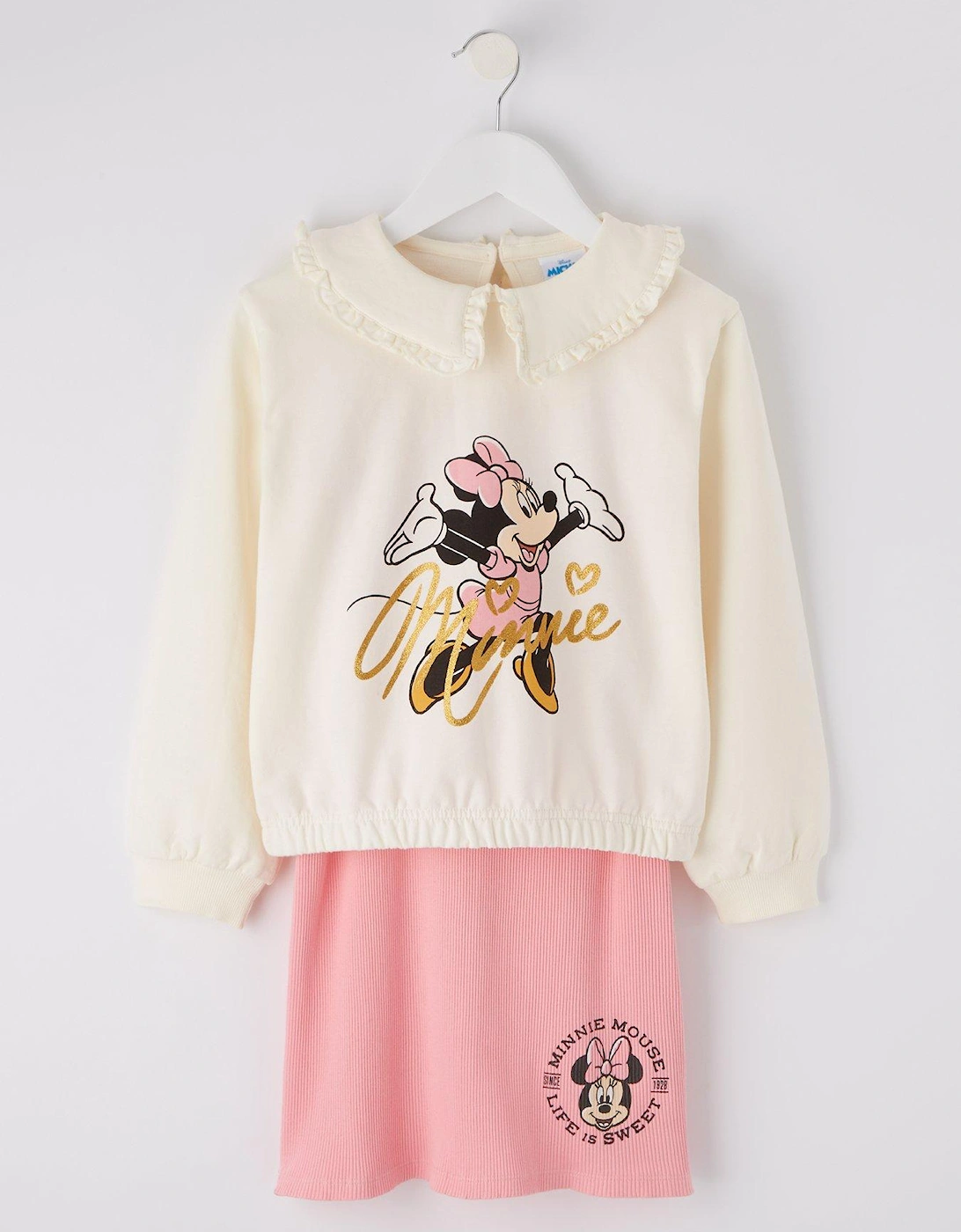 Girl's Disney 2 Piece Frill Neck Sweatshirt & Dress Set - Pink, 5 of 4