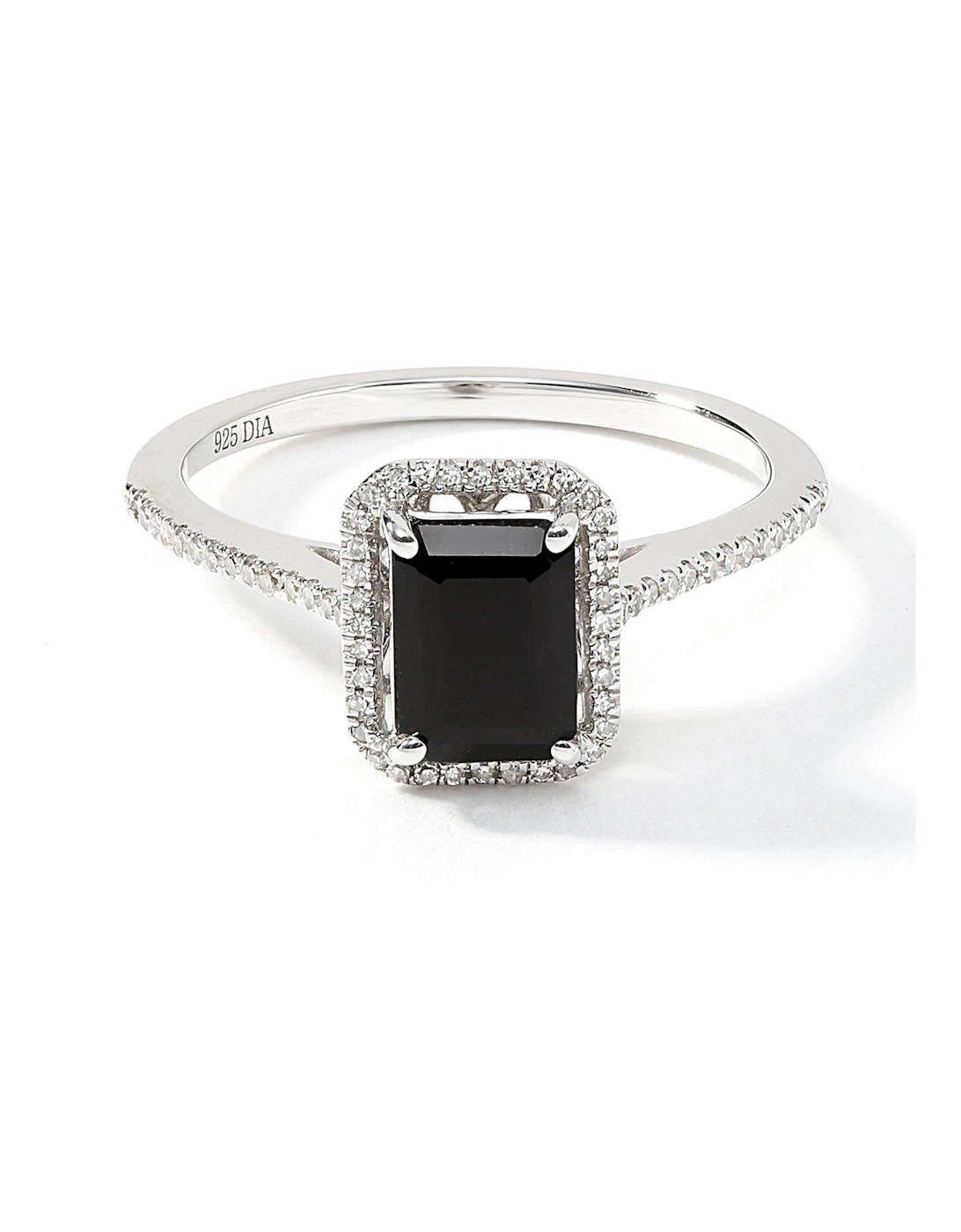 9ct White Gold 7x5 Octagon Natural Black Sapphire and 0.12ct Natural Diamond Halo Ring, 2 of 1