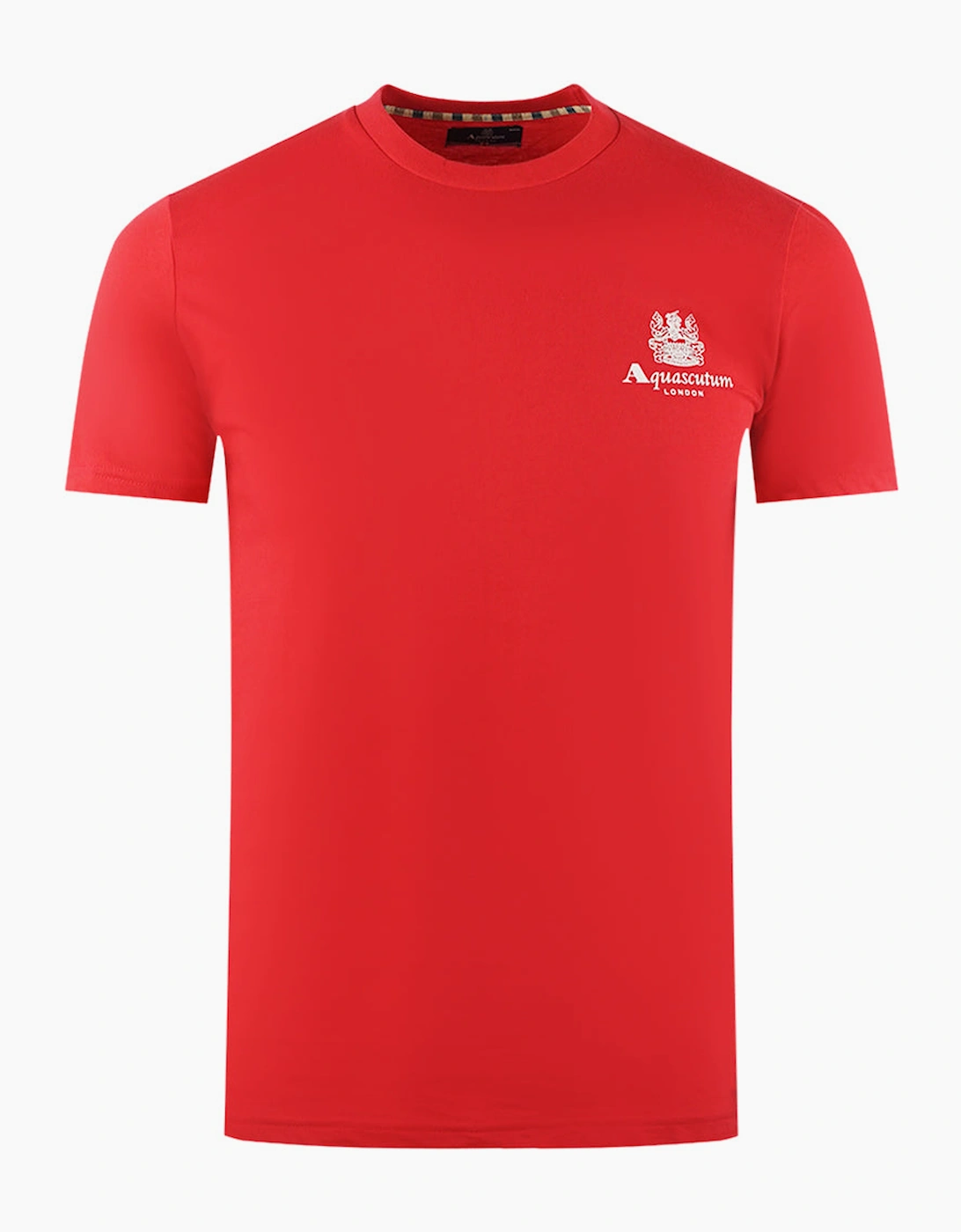 Aquascutum Men's Red London Aldis Brand Logo On Chest T-Shirt - Size 36