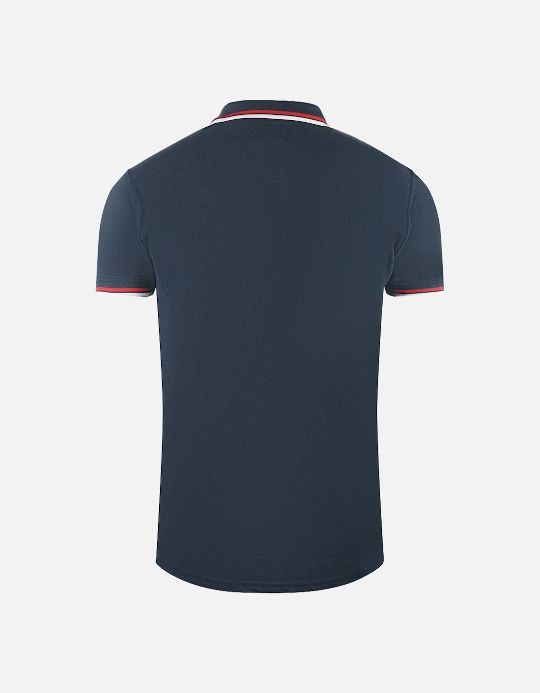 Twin Tipped Collar Brand Logo Navy Blue Polo Shirt