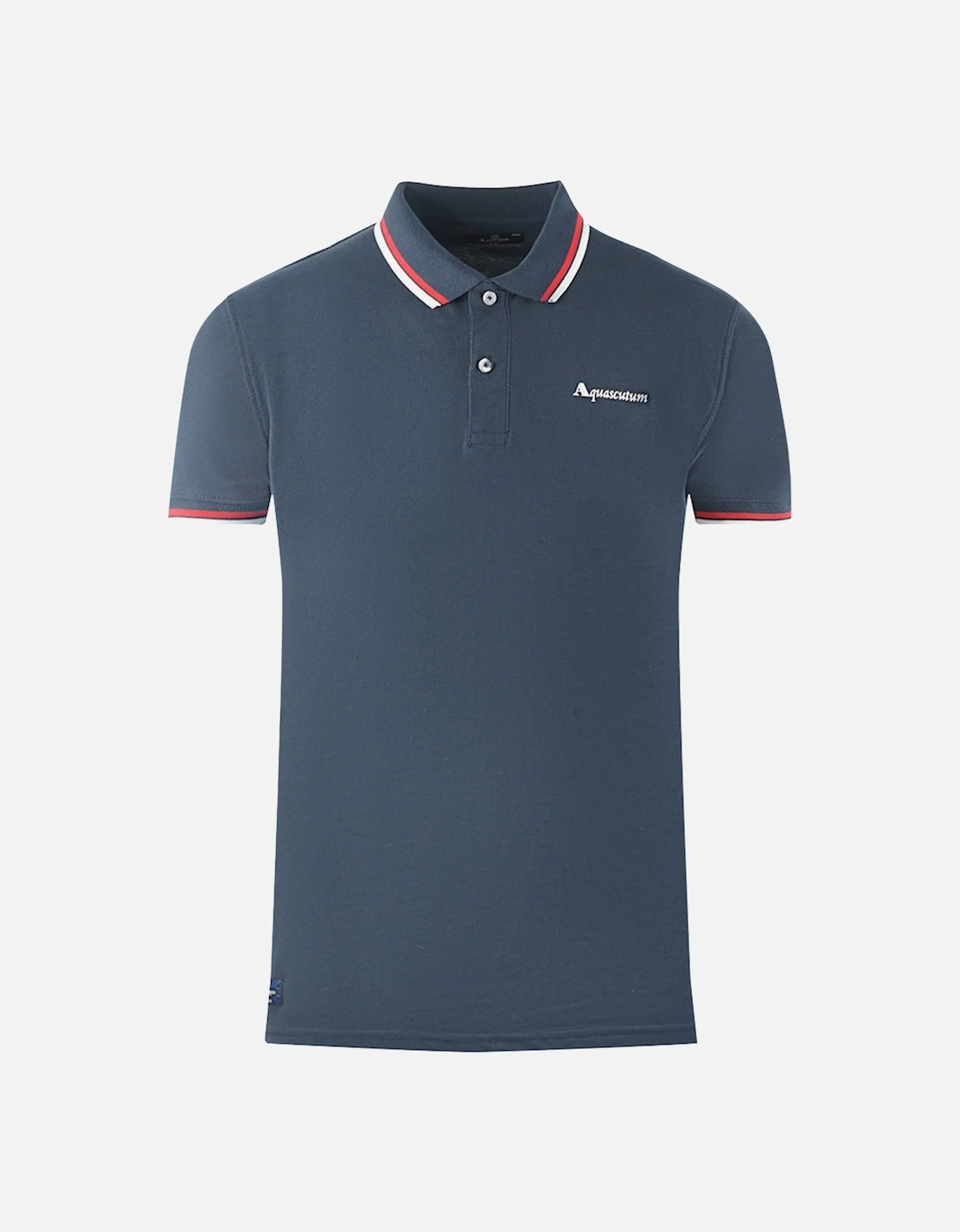 Twin Tipped Collar Brand Logo Navy Blue Polo Shirt, 3 of 2