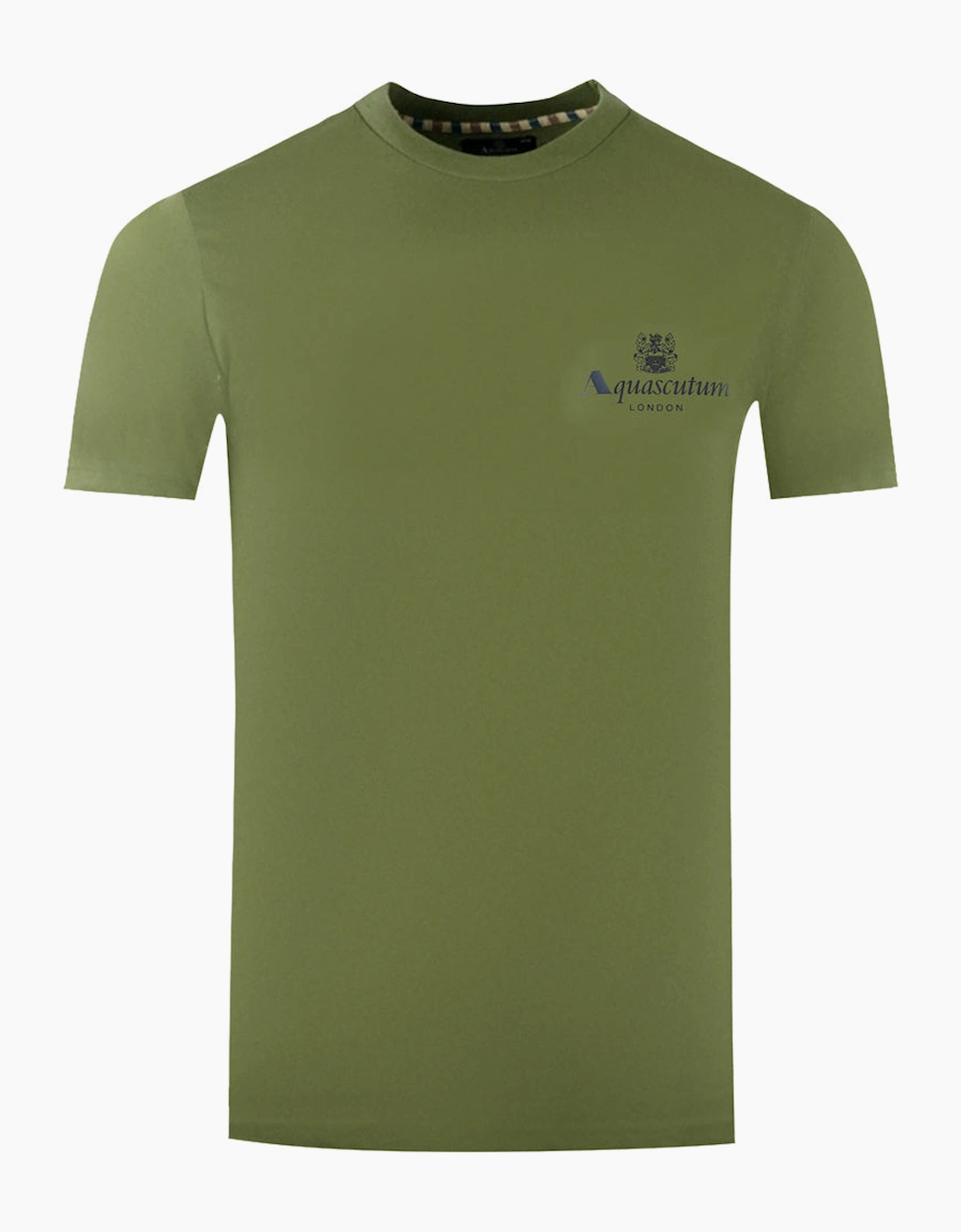 Aquascutum Men's Tan London Aldis Brand Logo On Chest Army Green T-Shirt  40 L