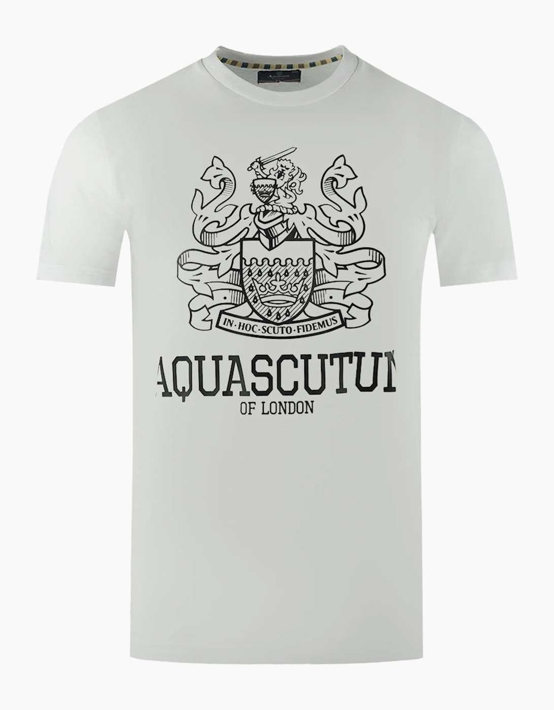 Aquascutum Men's White Large Bold London Aldis Brand Logo T-Shirt - Size: 38