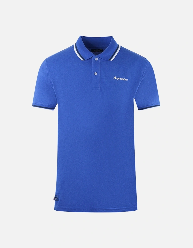 Twin Tipped Collar Brand Logo Royal Blue Polo Shirt