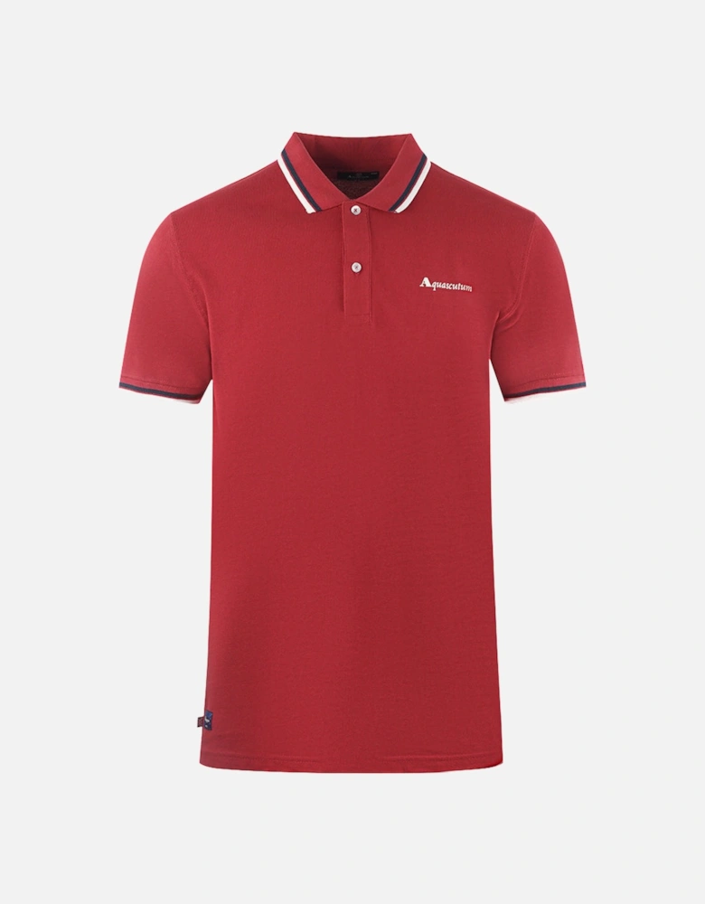 Twin Tipped Collar Brand Logo Bordeaux Red Polo Shirt