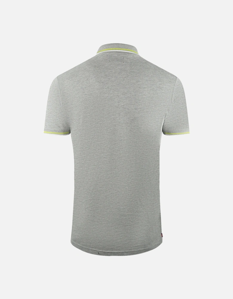 Twin Tipped Collar Brand Logo Grey Polo Shirt
