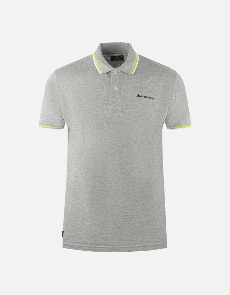 Twin Tipped Collar Brand Logo Grey Polo Shirt