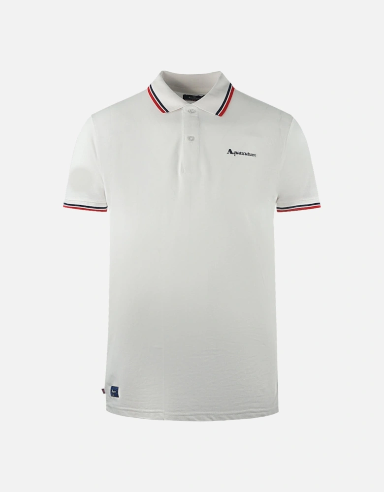 Twin Tipped Collar Brand Logo White Polo Shirt