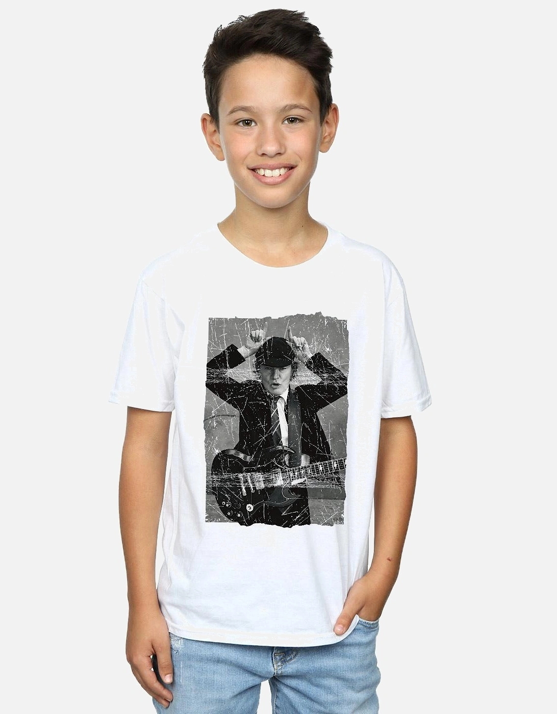 Boys Angus Young Distressed Photo T-Shirt, 9 of 8