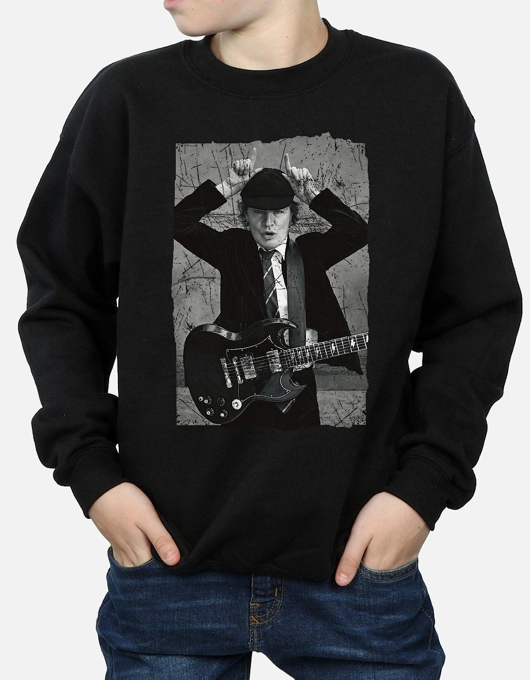 Boys Angus Young Distressed Photo Sweatshirt, 6 of 5