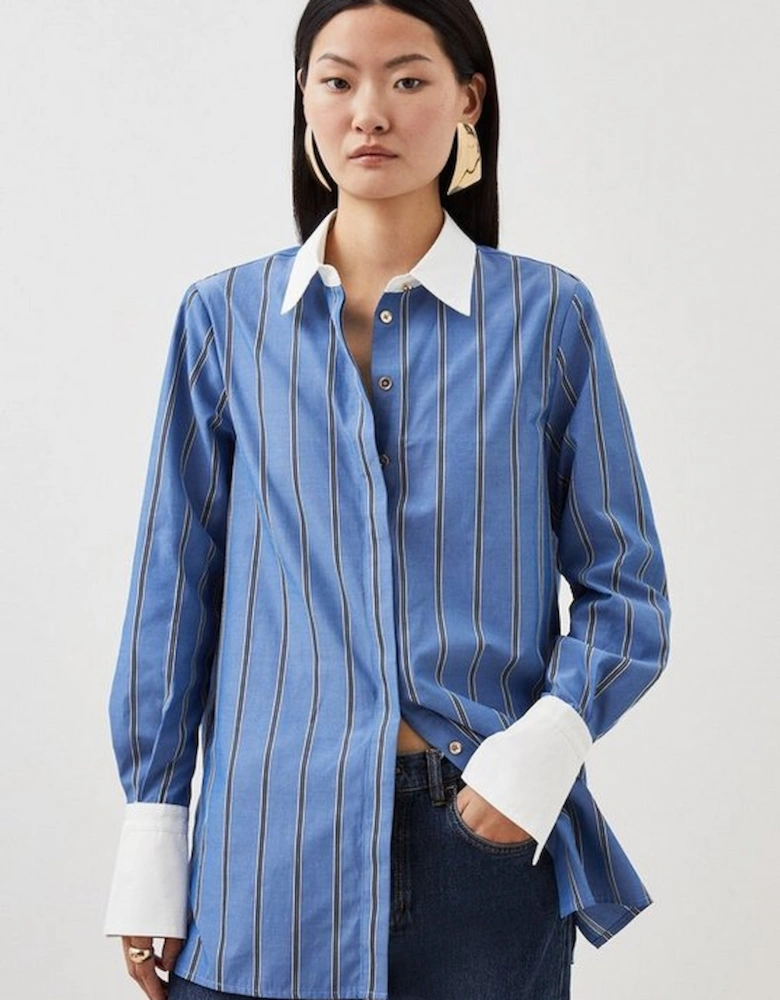 Cotton Stripe Contrast Cuff Woven Shirt