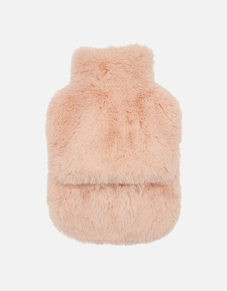 Faux Fur Hot Water Bottle and Eye Mask Set - Nude