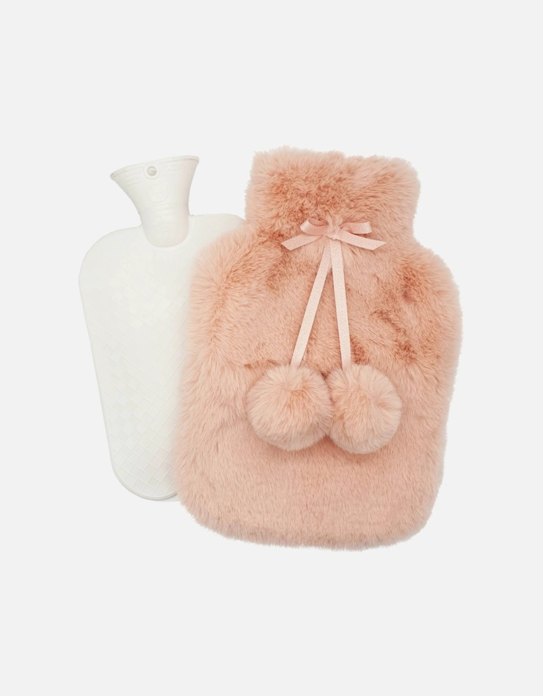 Faux Fur Hot Water Bottle and Eye Mask Set - Nude