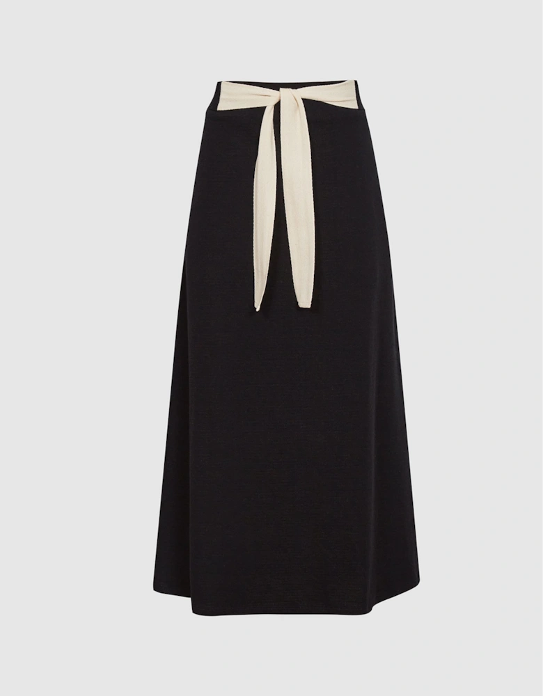 Jersey Midi Skirt With Tie Detail