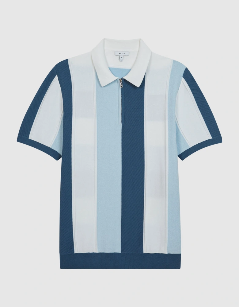 Half Zip Textured Stripe Polo T-Shirt