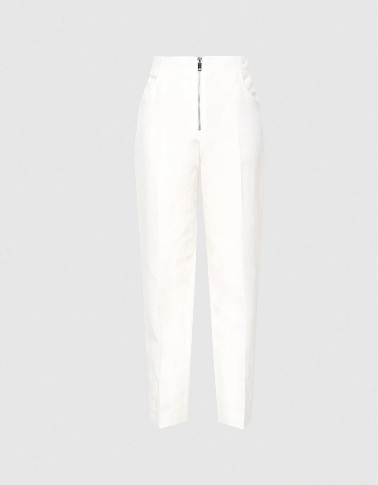 Linen Blend Trousers With Exposed Zip